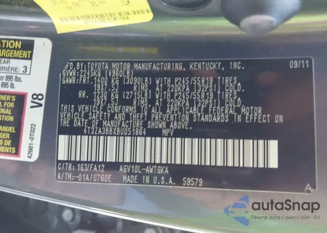 2011 Toyota Venza из США, поврежденный, VIN 4T3ZA3BBXBU051864